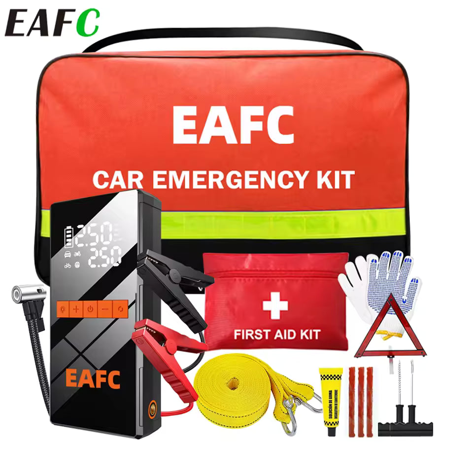 Kit de Emergencia para Auto con Arrancador, Compresor y Primeros Auxilios