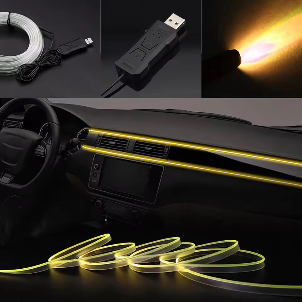 Tira LED RGB de Fibra Óptica para Interior de Auto con Control App y USB