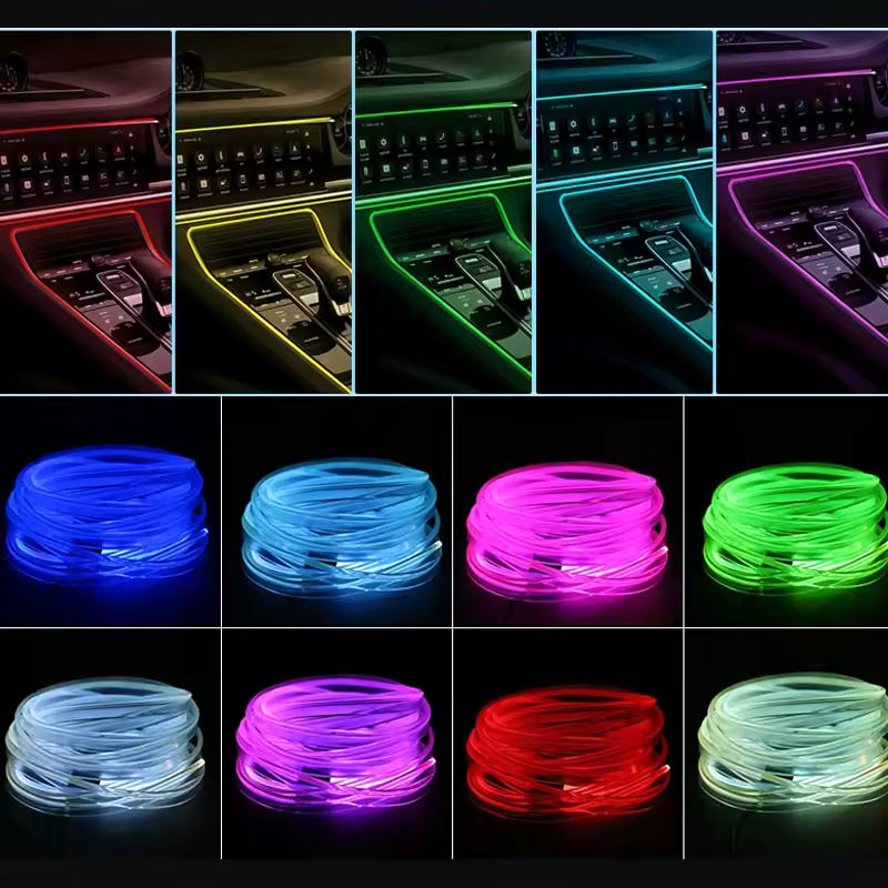 Tira LED RGB de Fibra Óptica para Interior de Auto con Control App y USB