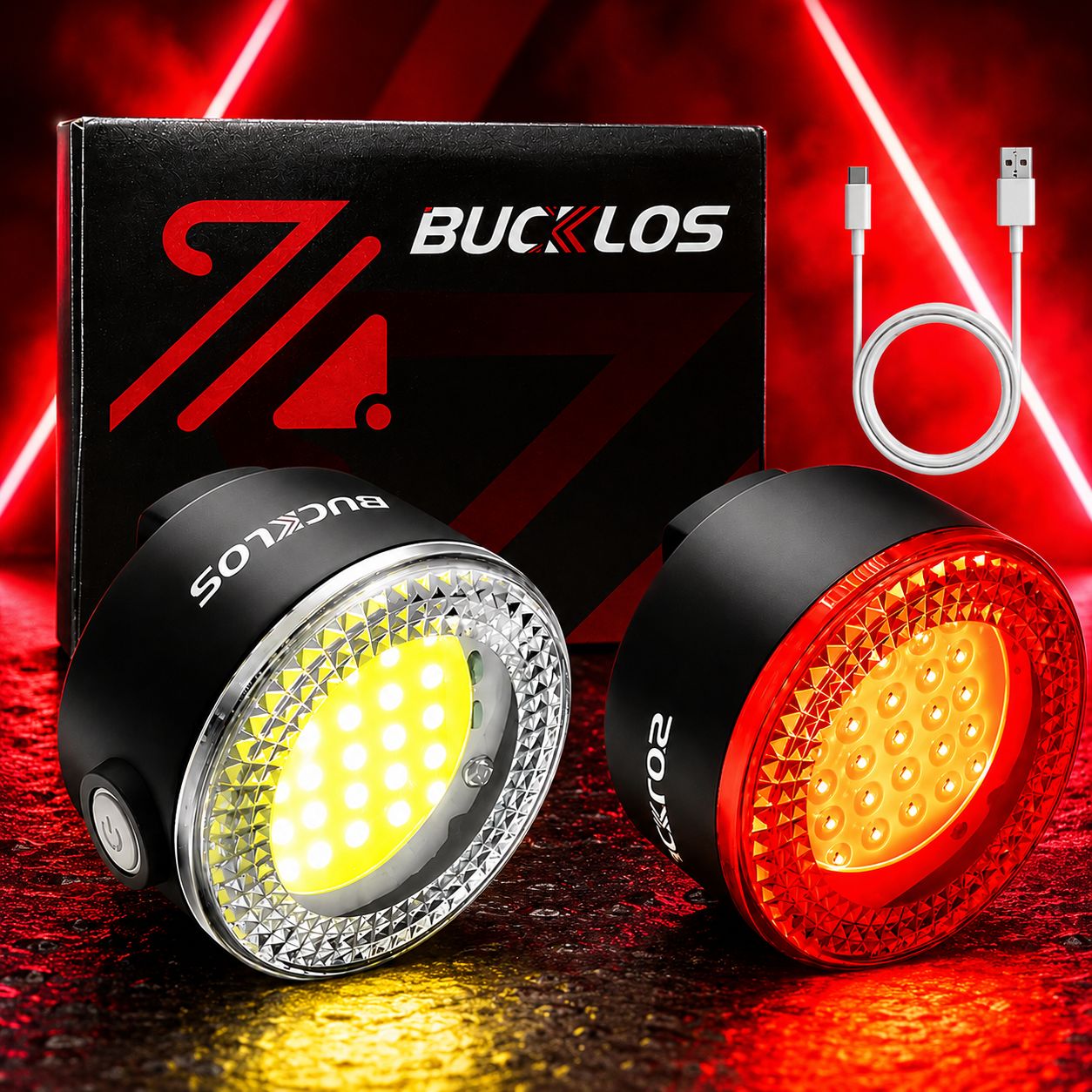 Juego de Luces LED USB para Bicicleta BUCKLOS COB – Delantera y Trasera Recargable de Seguridad