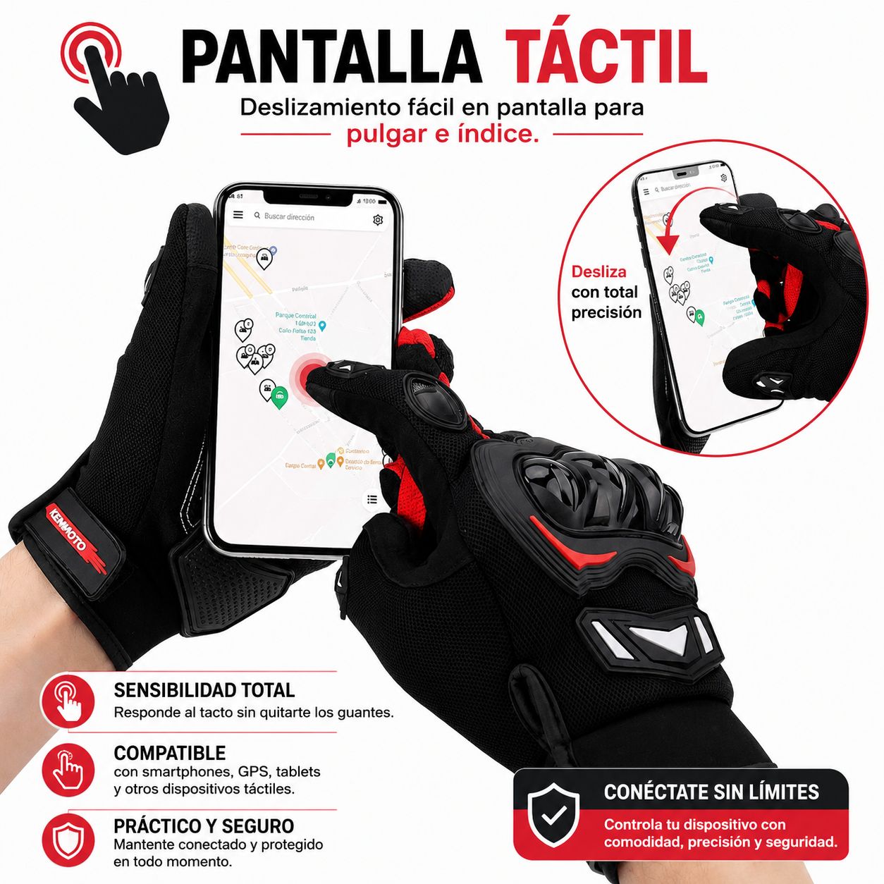 Guantes de Moto de Verano KEMIMOTO CE – Transpirables con Nudillos Reforzados y Pantalla Táctil para Motocross, ATV y UTV