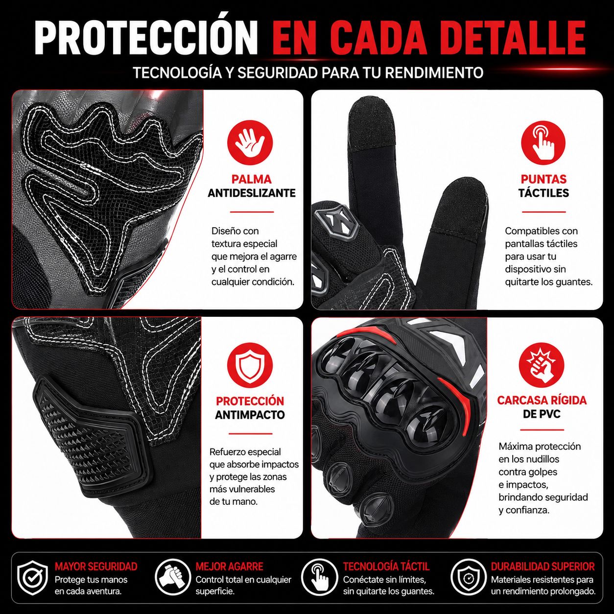 Guantes de Moto de Verano KEMIMOTO CE – Transpirables con Nudillos Reforzados y Pantalla Táctil para Motocross, ATV y UTV