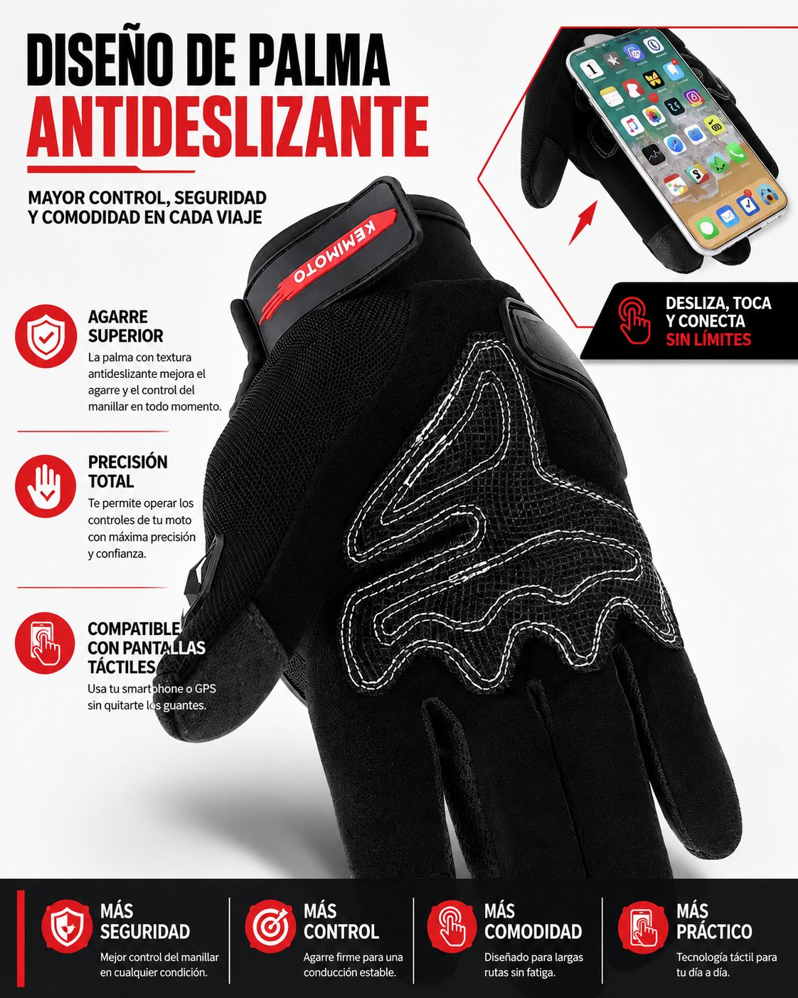 Guantes de Moto de Verano KEMIMOTO CE – Transpirables con Nudillos Reforzados y Pantalla Táctil para Motocross, ATV y UTV