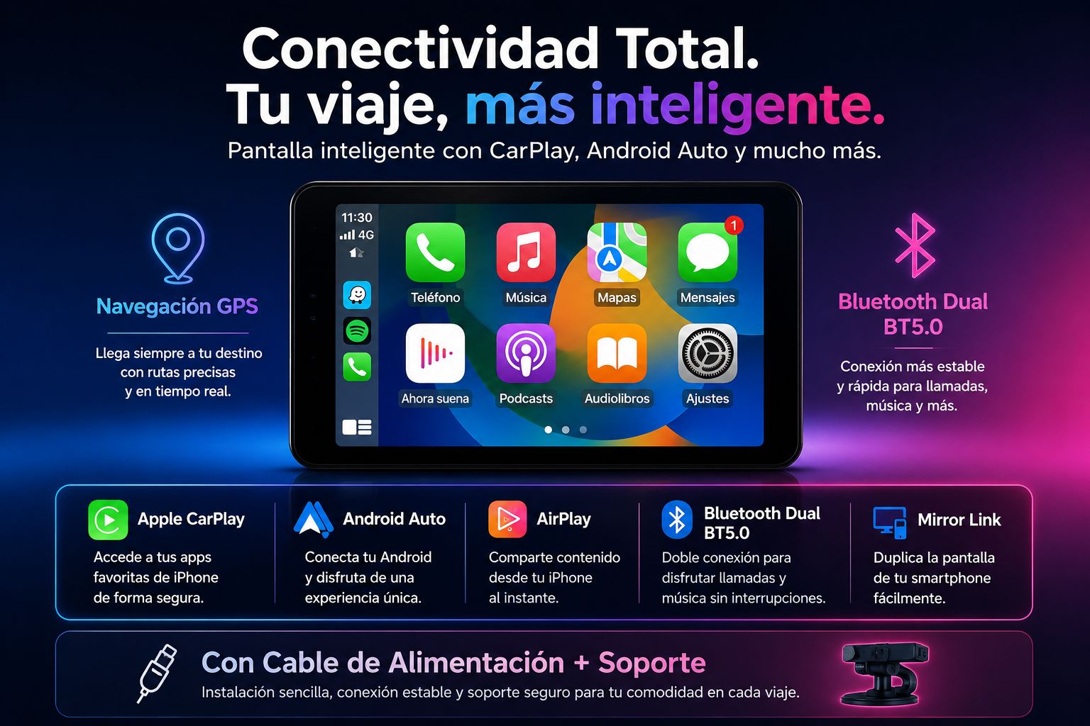 Pantalla Portátil Jansite 5/7” para Moto – CarPlay y Android Auto Inalámbrico con GPS, DVR y Resistencia IPX7