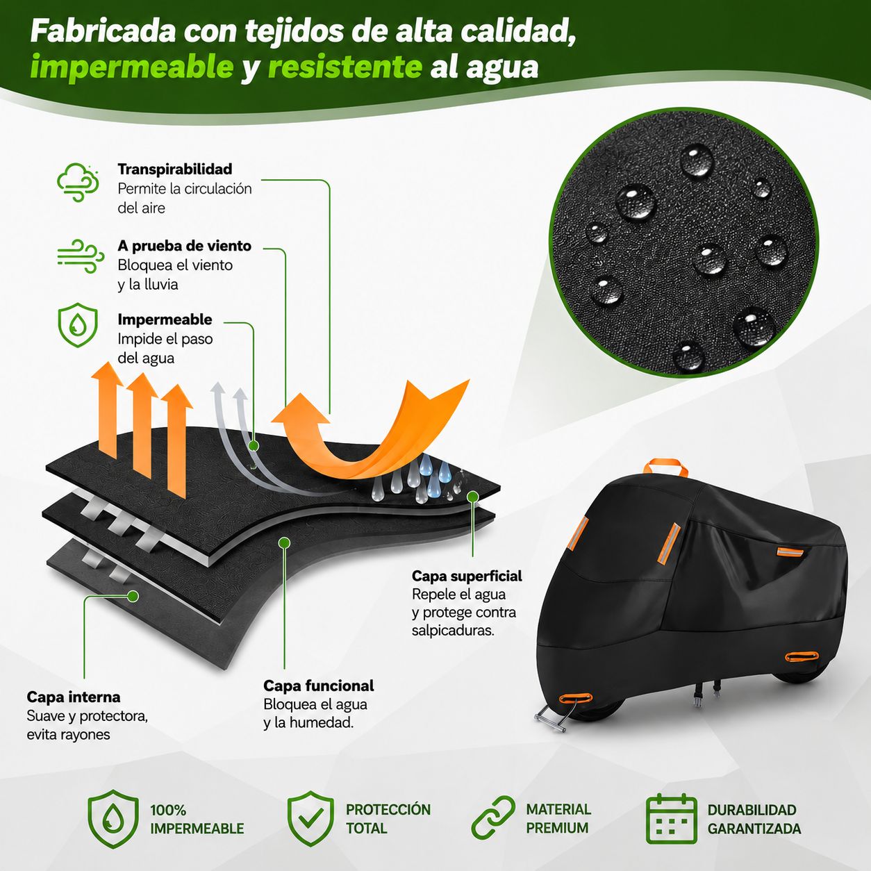 Funda Impermeable para Moto con Protección UV – Cubierta Resistente de Poliéster Grueso para Motocicleta y Bicicleta