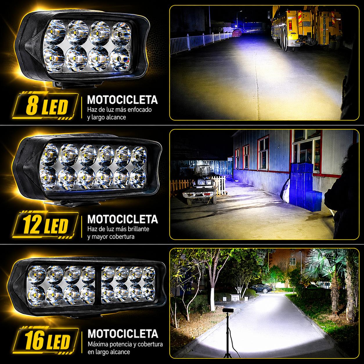 Faro LED Auxiliar Moto 8/12/16 Luces – Antiniebla Impermeable Alta Potencia