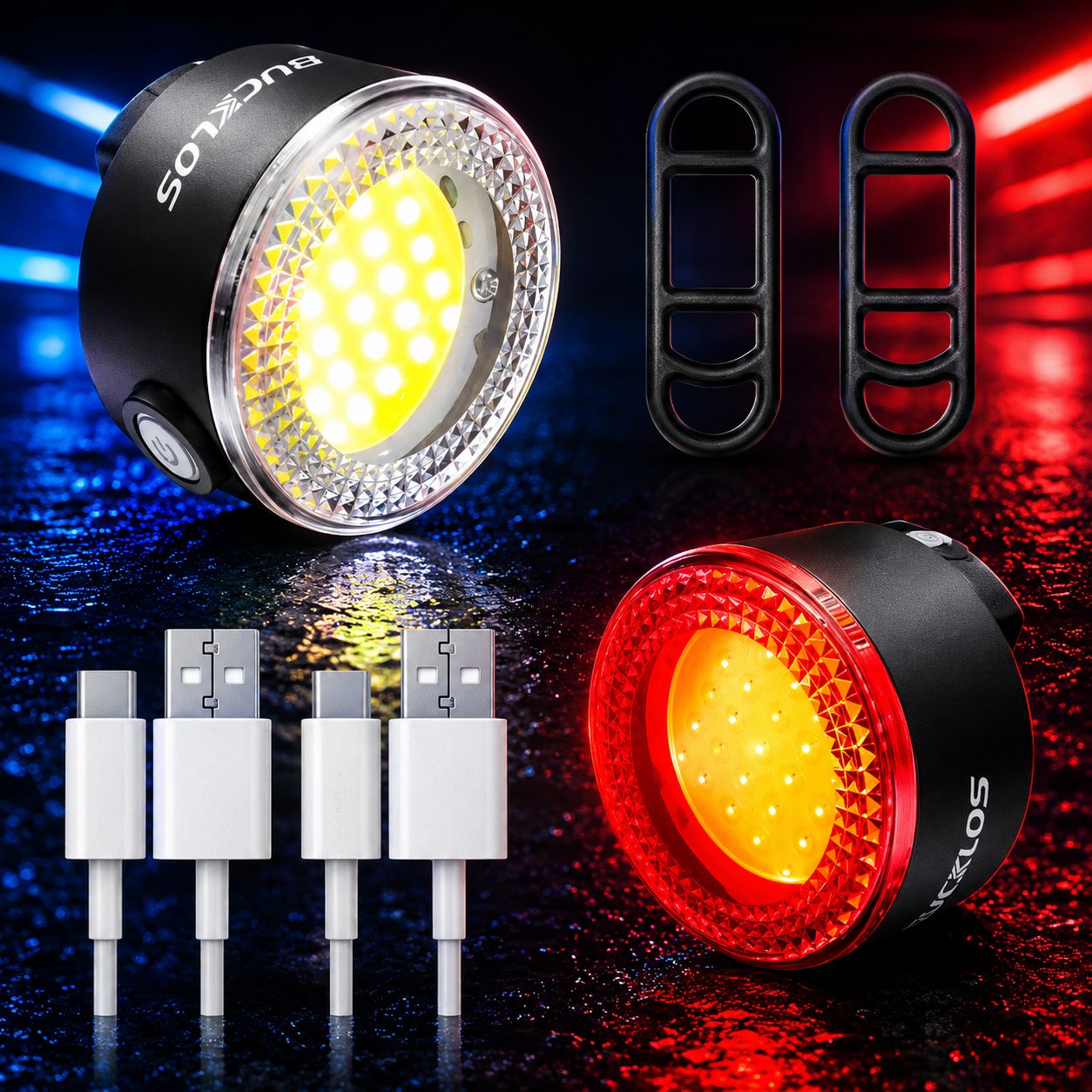 Juego de Luces LED USB para Bicicleta BUCKLOS COB – Delantera y Trasera Recargable de Seguridad