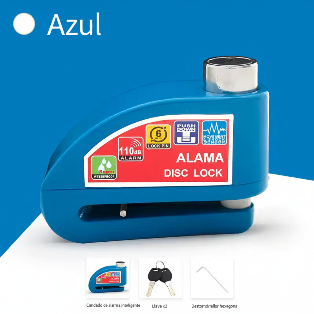 Candado de Disco Alarma Azul - Español