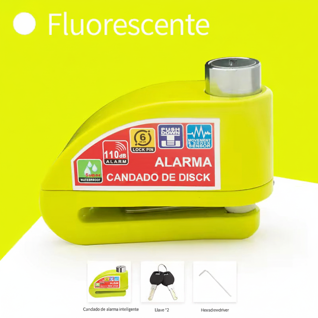 Candado de Disco Alarma Fluorescente - Español