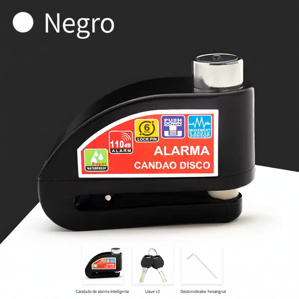 Candado de Disco Alarma Negro - Español