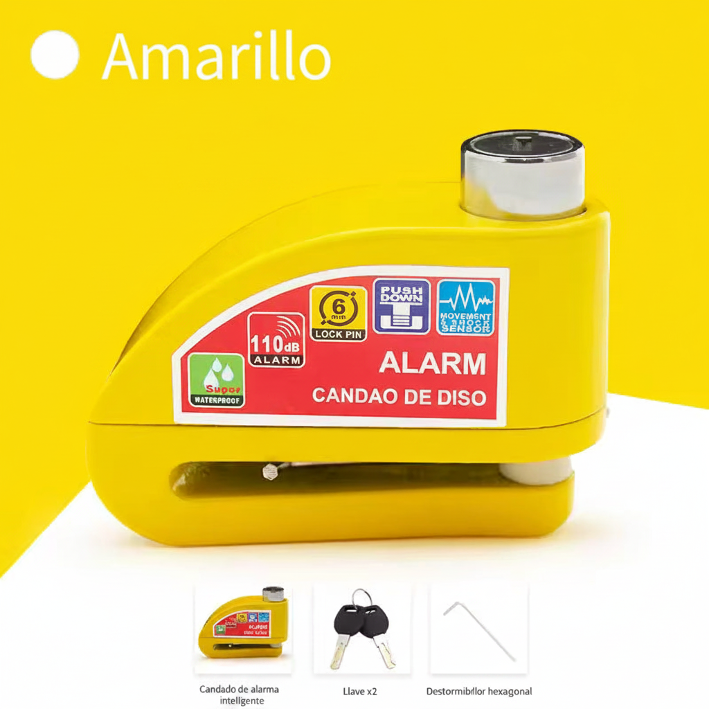 Candado Disco Alarma Amarillo - Español